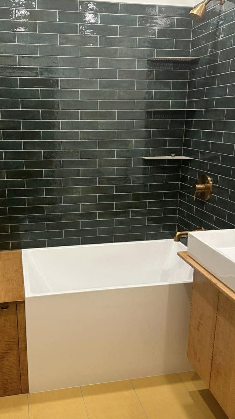 Green Glazed Tile – Brass Fixtures